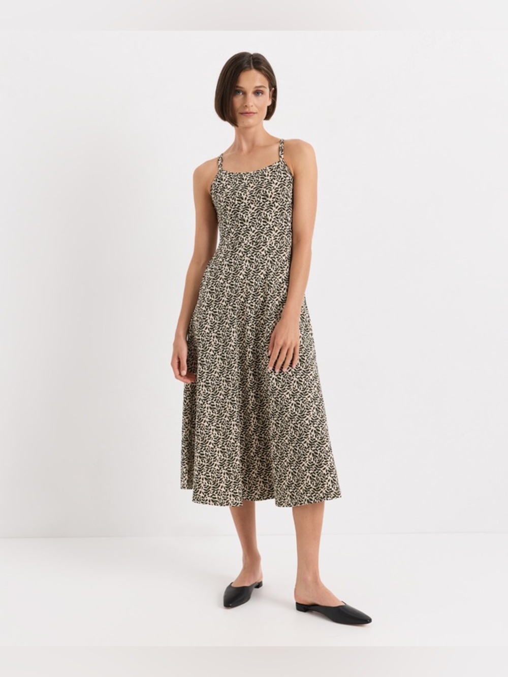 Pact Organic Wear/NWT/ Fit & Flare Midi Dress Flax Heather Leafmark Sz S